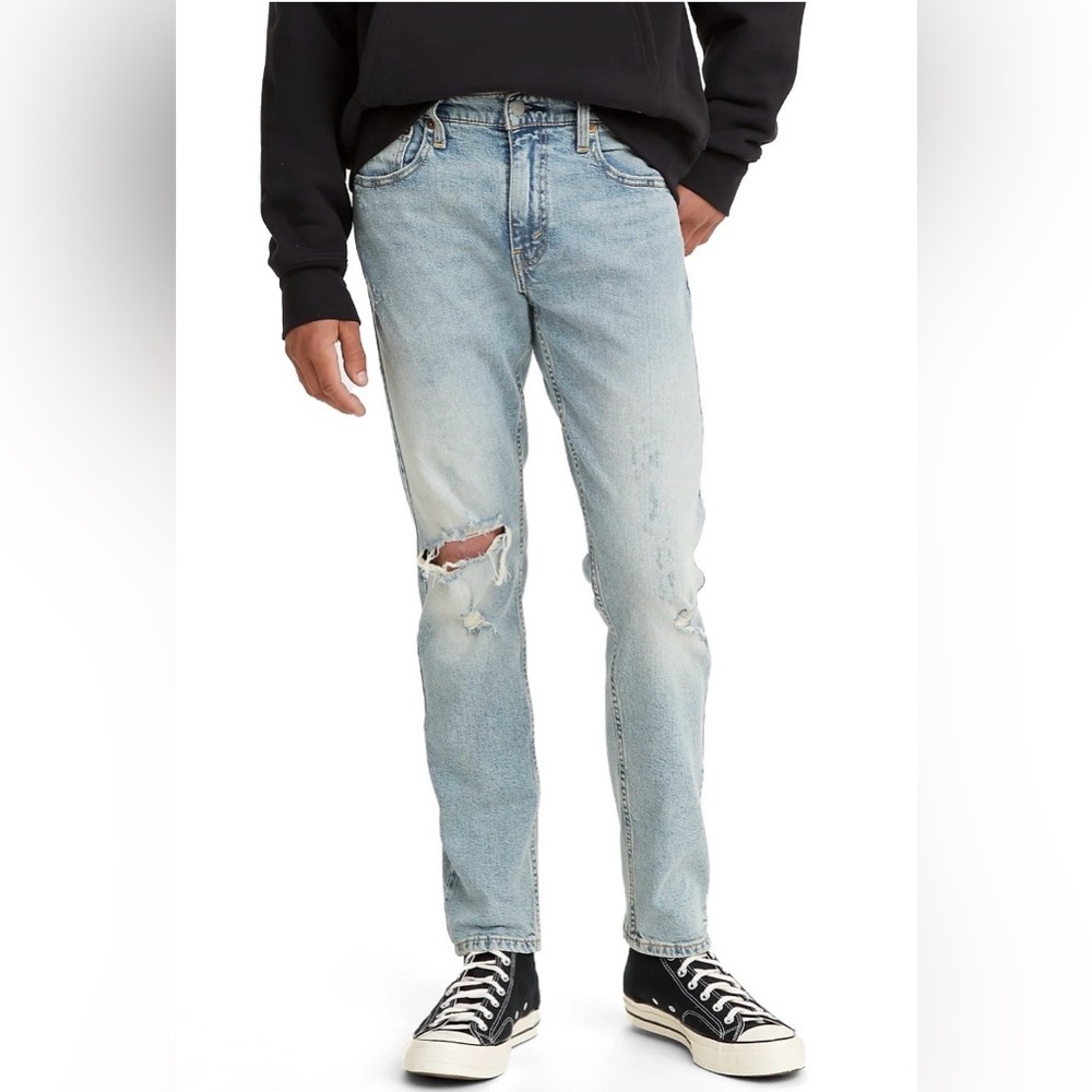 Levi's Men's 512 Slim Taper 33x32 , Light Blue Wash Distressed Grunge Classic